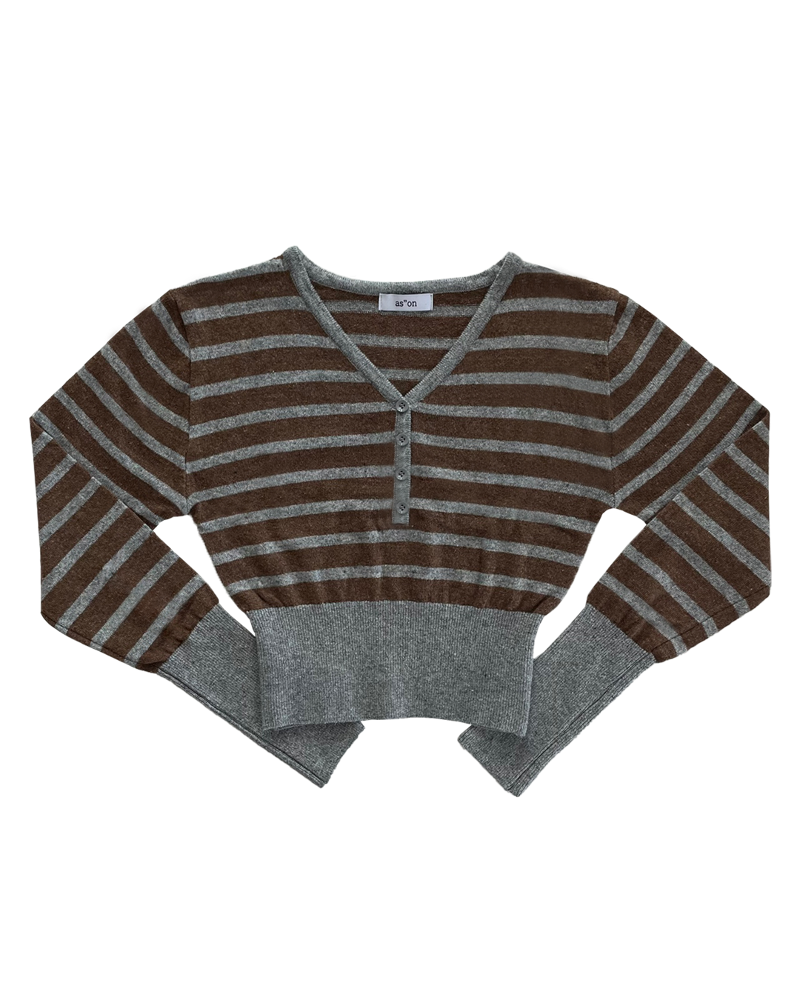 as&quot;on Stripe button knit (Brown)